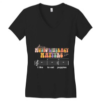 Music Literacy Matters I Like To Eat Puppies Relaxed Fit Women's V-neck T-shirt | Artistshot