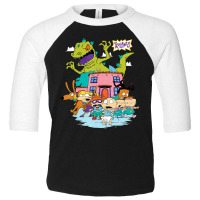 Rugrats Running Away From Reptar Toddler 3/4 Sleeve Tee | Artistshot