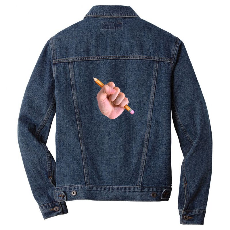 Realism X Cartoon Mashup Fist Holding Pencil Men Denim Jacket by cm-arts | Artistshot