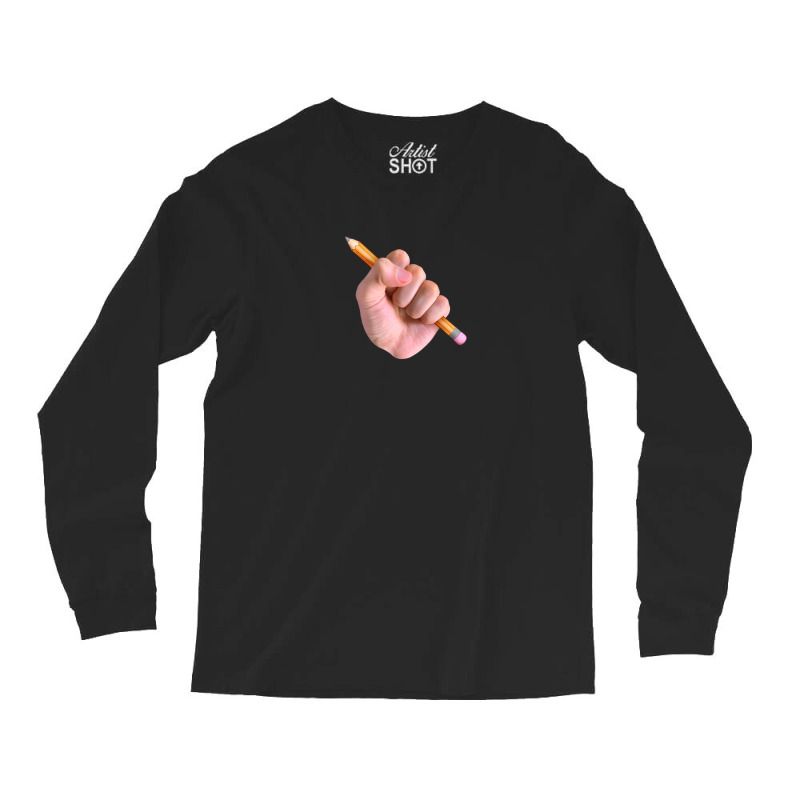 Realism X Cartoon Mashup Fist Holding Pencil Long Sleeve Shirts by cm-arts | Artistshot