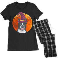 Boston Terrier Cute Boston Terrier Dog With Witch Hat Women's Pajamas Set | Artistshot