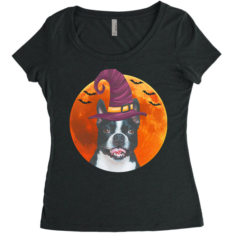 Boston Terrier Cute Boston Terrier Dog With Witch Hat Women's Triblend Scoop T-shirt by cm-arts | Artistshot