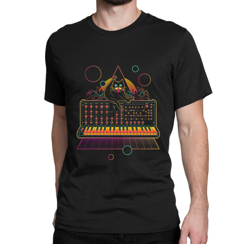 Synthwave Cat On Synthesizer Classic T-shirt | Artistshot