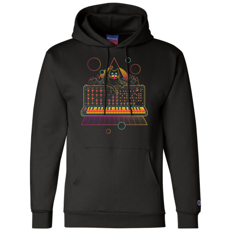 Synthwave Cat On Synthesizer Champion Hoodie | Artistshot