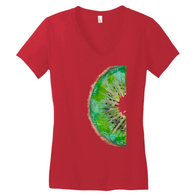 Kiwi T  Shirt Kiwi Fruit Slice T  Shirt Women's V-neck T-shirt Designed By Clotilde
