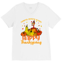 Thankful Grateful Blessed Happy Thanksgiving Pilgrim Turkey T Shirt V-neck Tee | Artistshot