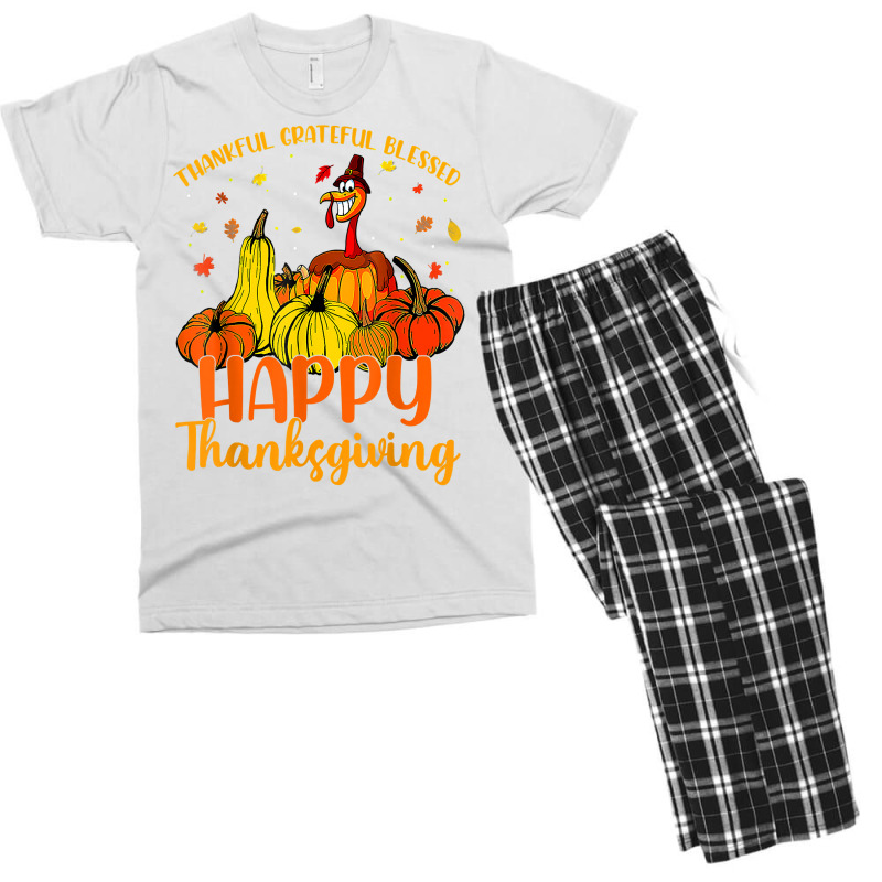 Thankful Grateful Blessed Happy Thanksgiving Pilgrim Turkey T Shirt Men's T-shirt Pajama Set | Artistshot