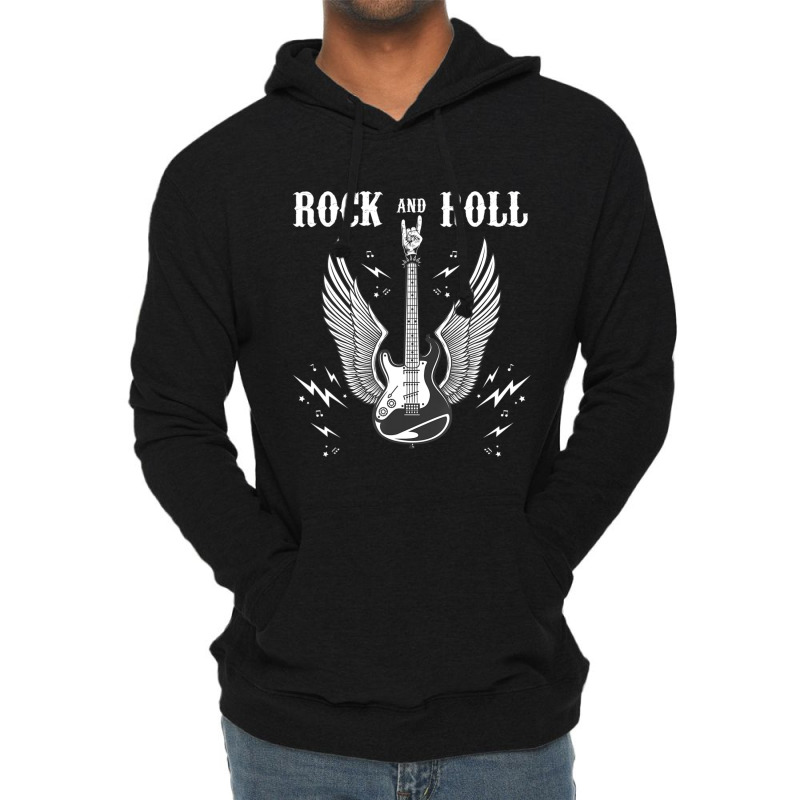 Rock And Roll Music Guitar Lovers Lightweight Hoodie by cm-arts | Artistshot