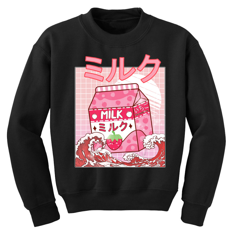 Strawberry Milk Pink Japanese Retro 90s Anime Kawaii Girls Youth Sweatshirt by cm-arts | Artistshot