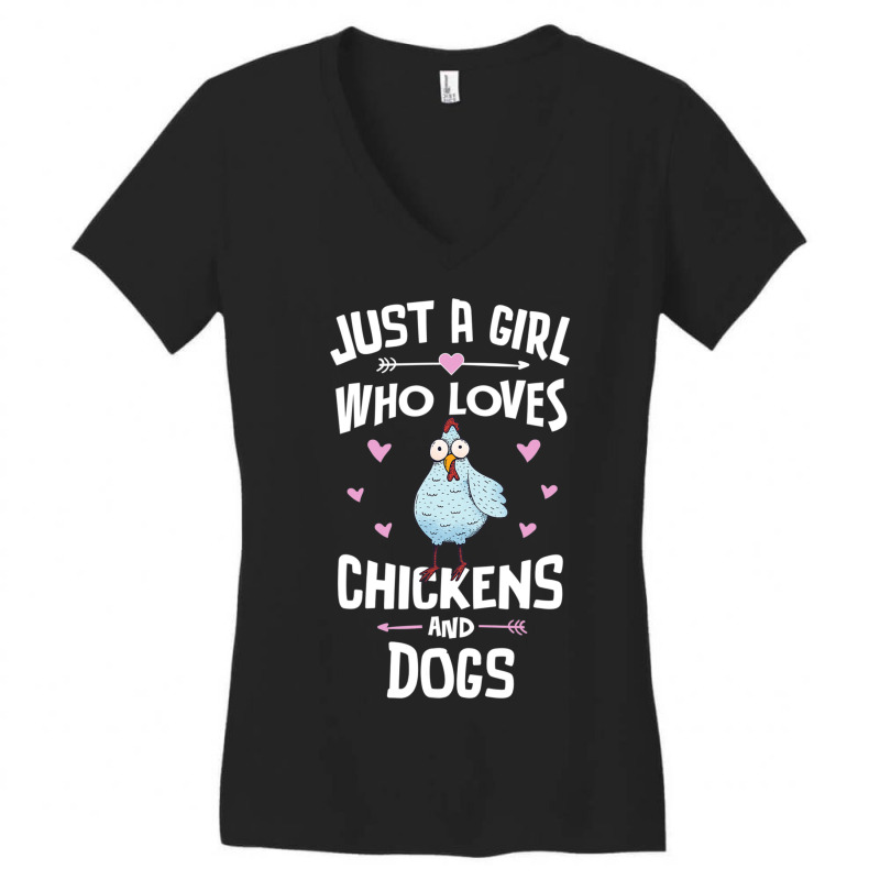 Just A Girl Who Loves Chickens And Dogs Gift Women Women's V-Neck T-Shirt by thangdinhsinhelf | Artistshot