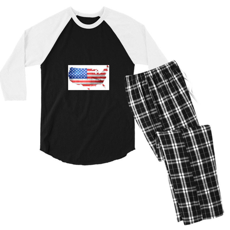 American Flag & Map Men's 3/4 Sleeve Pajama Set | Artistshot