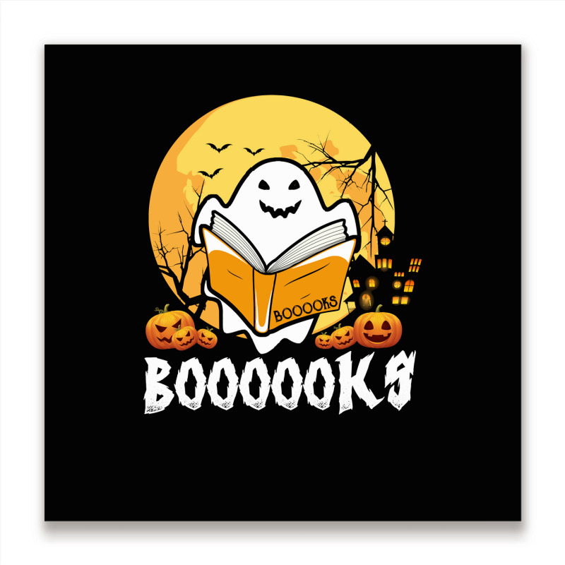 Booooks Ghost Boo Read Books Library Teacher Moon Bookworm Metal Print Square | Artistshot