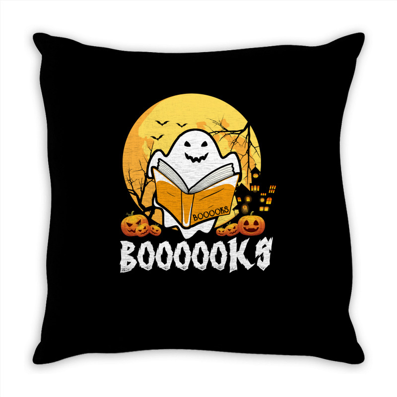 Booooks Ghost Boo Read Books Library Teacher Moon Bookworm Throw Pillow | Artistshot