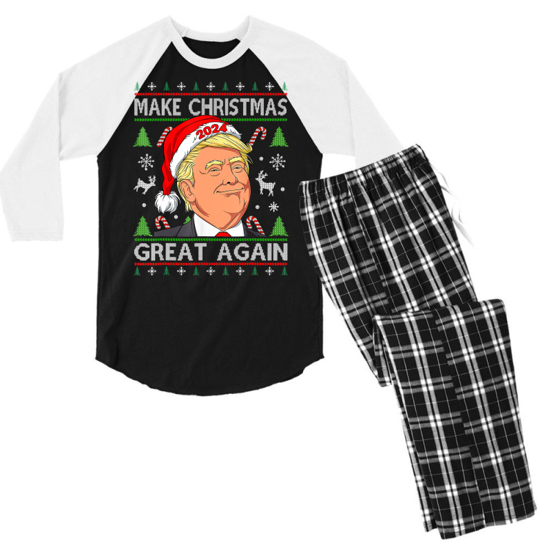 Trump 2024 Make Christmas Great Again Ugly Sweater Men's 3/4 Sleeve Pajama Set | Artistshot