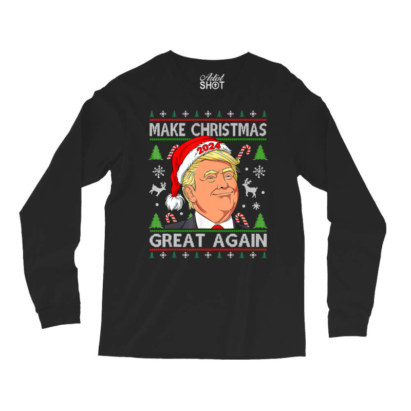 Trump 2024 Make Christmas Great Again Ugly Sweater Long Sleeve Shirts | Artistshot