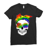 Skull Rainbow Flag Headband Sunflower Hippie Lgbt Ladies Fitted T-shirt | Artistshot