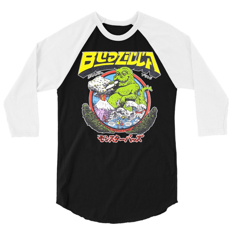 Budzilla, Budzilla Invades Hawaii, The Budzilla, Budzilla Art, Budzill 3/4 Sleeve Shirt | Artistshot