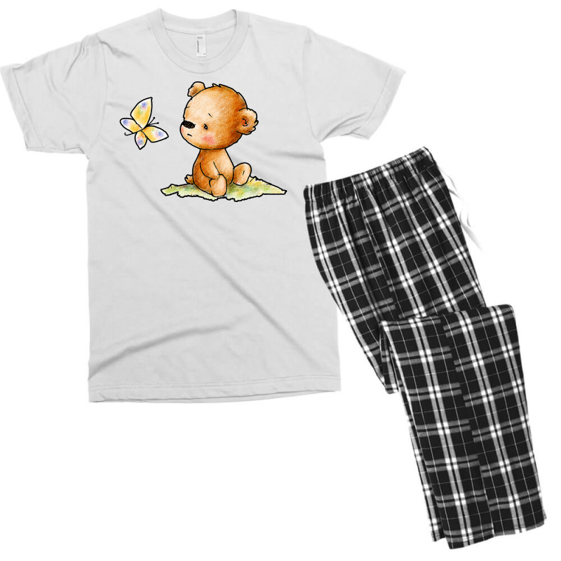 Drawing Of Cute Teddy Bear With Butterfly Men's T-shirt Pajama Set | Artistshot