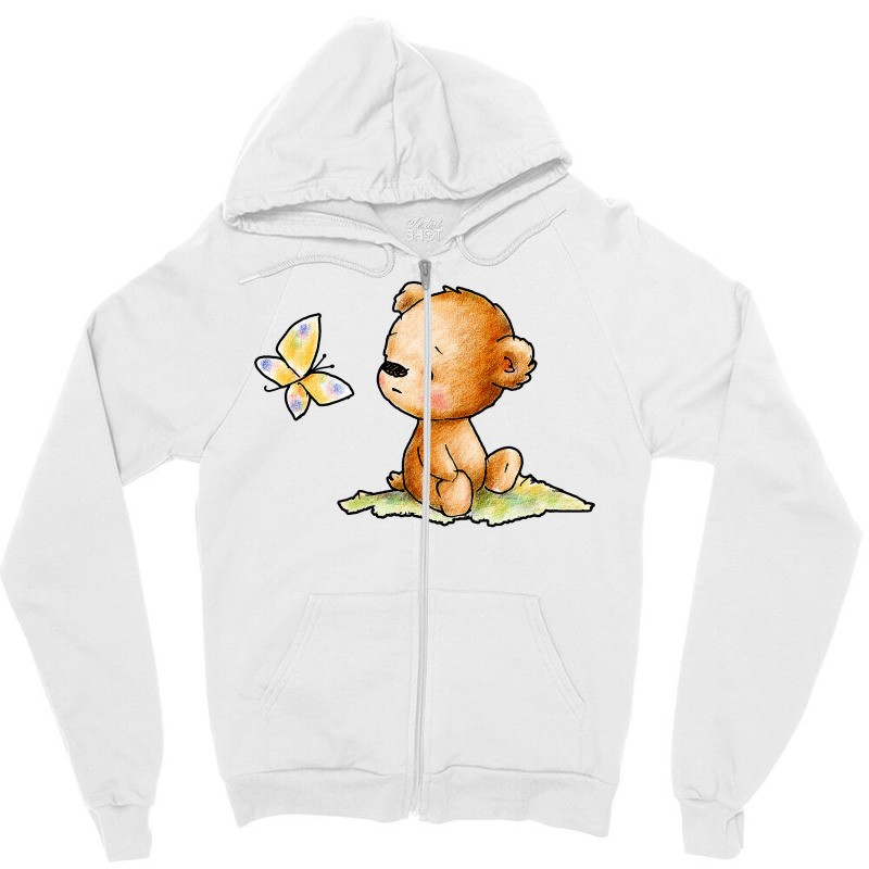 Drawing Of Cute Teddy Bear With Butterfly Zipper Hoodie | Artistshot