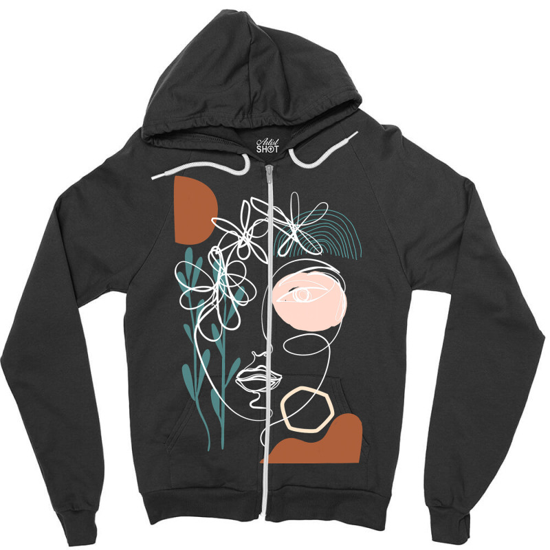 Line Art Face Abstract Art One Line Minimal Zipper Hoodie by home12 | Artistshot