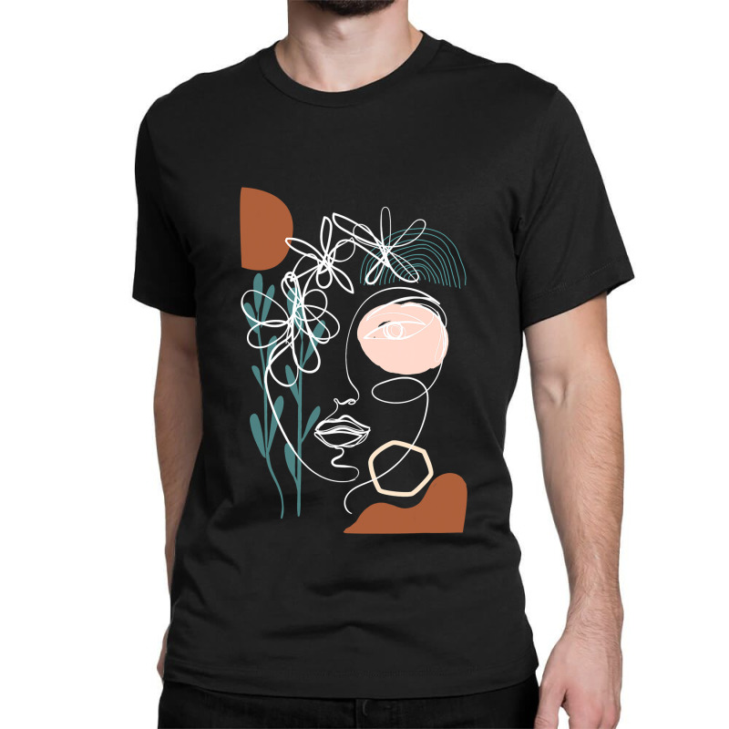 Line Art Face Abstract Art One Line Minimal Classic T-shirt by home12 | Artistshot