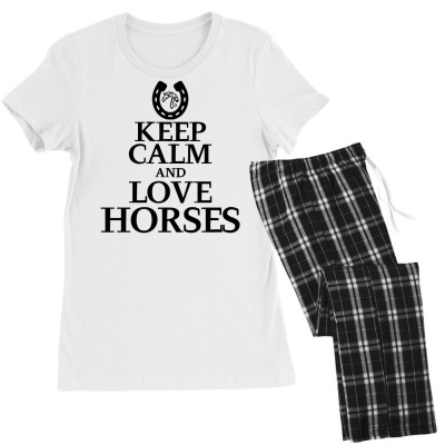 Keep Calm And Love Horses Women's Pajamas Set Designed By Desi