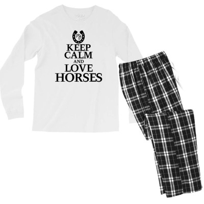 Keep Calm And Love Horses Men's Long Sleeve Pajama Set Designed By Desi