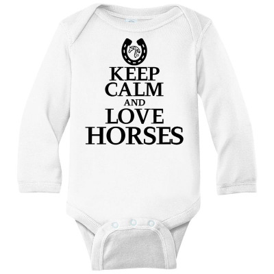 Keep Calm And Love Horses Long Sleeve Baby Bodysuit Designed By Desi