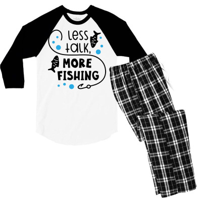 Less Talk More Fishing Men's 3/4 Sleeve Pajama Set Designed By Desi