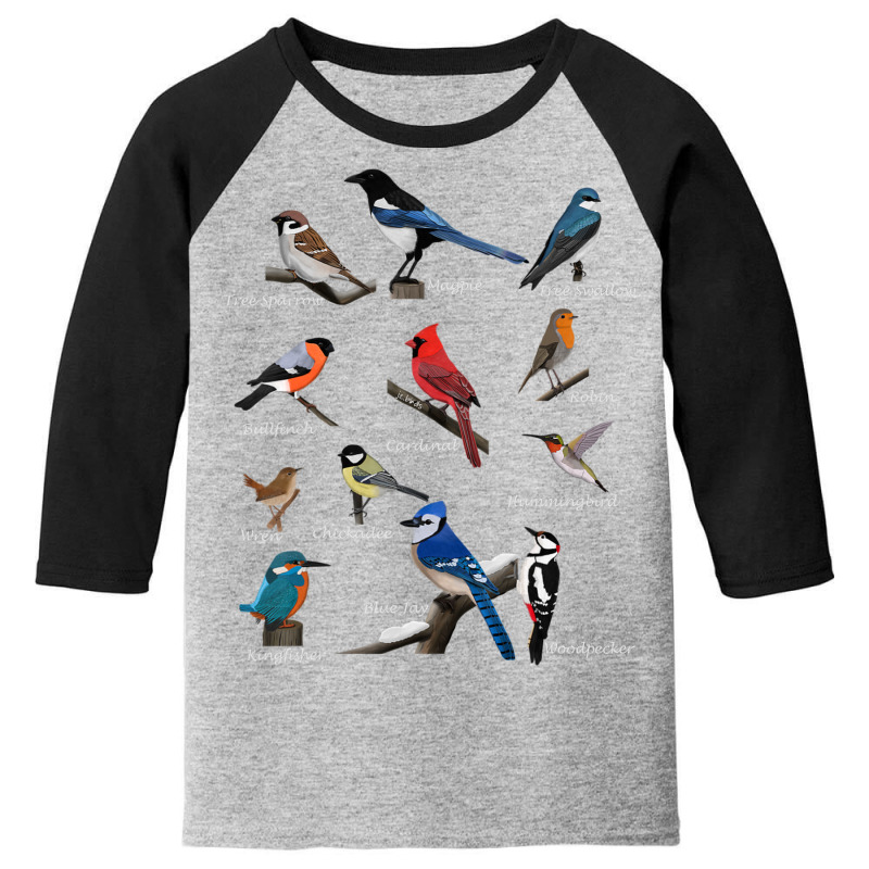 Garden Birds Cardinal Blue Jay Hummingbird Robin Wren Finch Youth 3/4 Sleeve by cm-arts | Artistshot