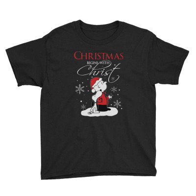Snoopy And Charlie Brown Christmas Begins With Christ Youth Tee Designed By Kakashop