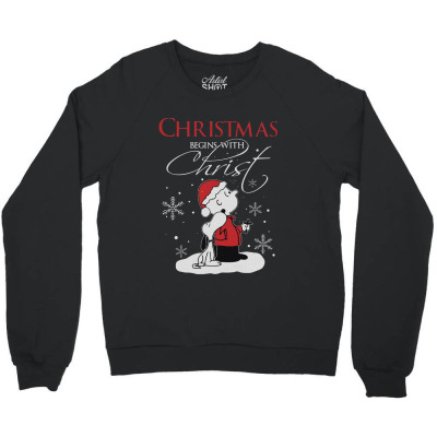 Snoopy And Charlie Brown Christmas Begins With Christ Crewneck Sweatshirt Designed By Kakashop