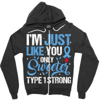 Type 1 Strong T1d Warrior Diabetes Awareness Blue Ribbon Zipper Hoodie | Artistshot