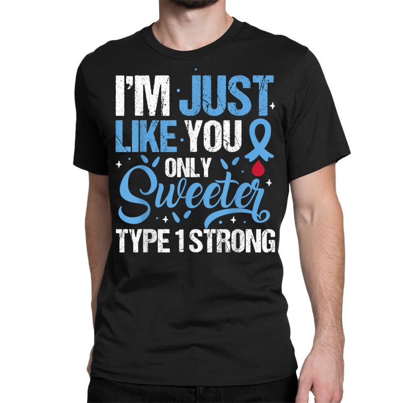 Type 1 Strong T1d Warrior Diabetes Awareness Blue Ribbon Classic T-shirt | Artistshot