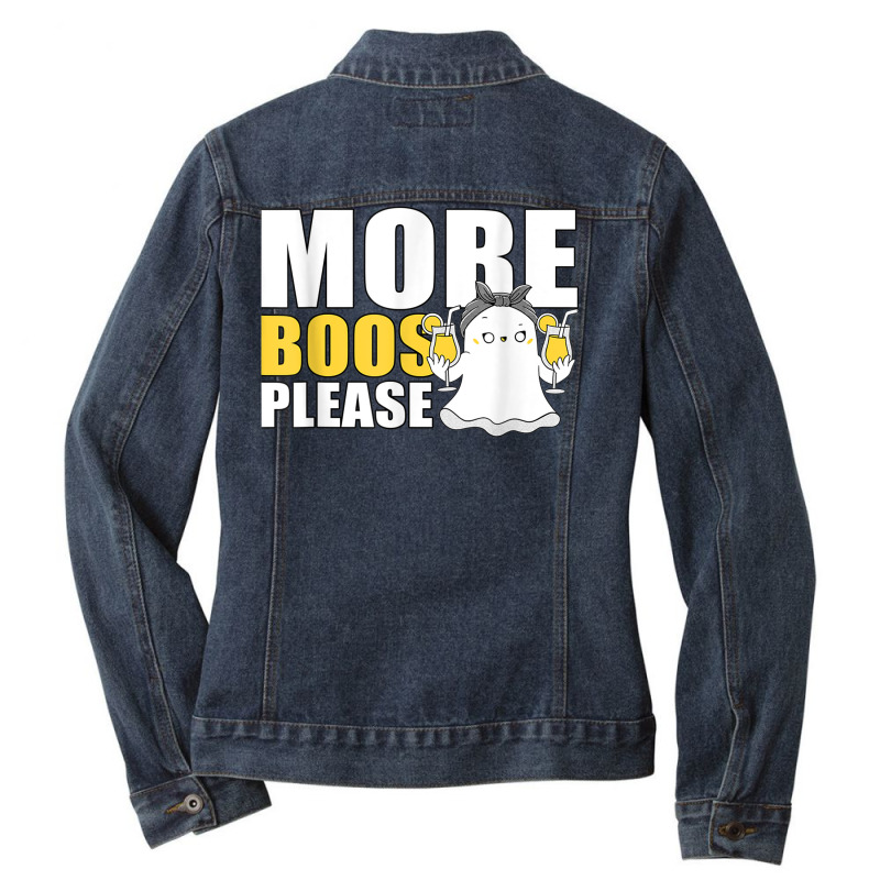 More Boos Please Funny Halloween Drinking Ghost Drunk Ladies Denim Jacket by August | Artistshot