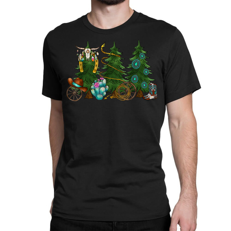 Boho Bull Skull Cowboy Boots Western Christmas Tree Gemstone Classic T-shirt | Artistshot