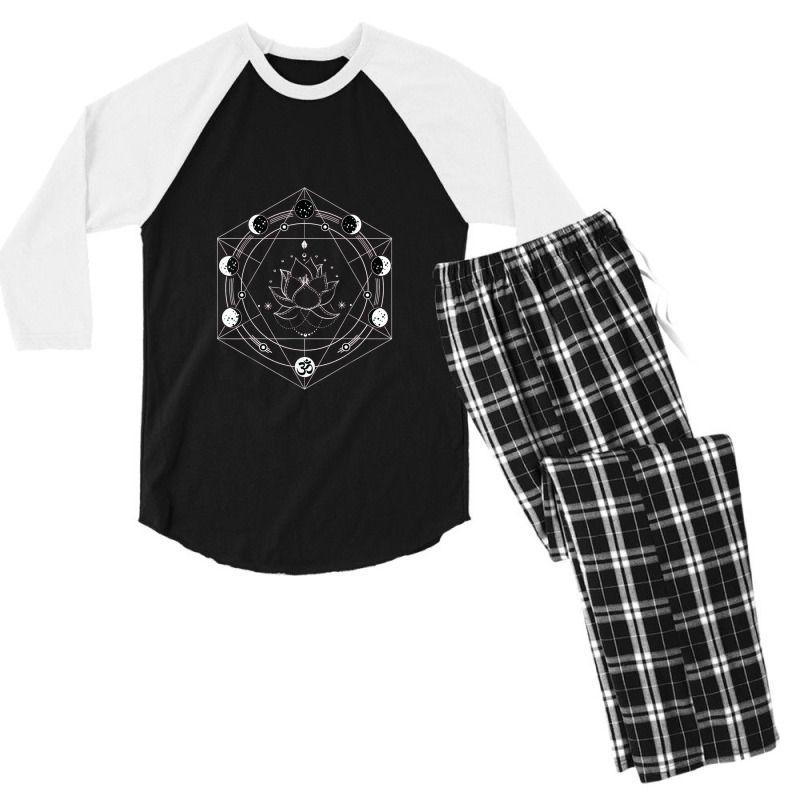 Black Lotus Moon Flower Phases Yoga Men's 3/4 Sleeve Pajama Set | Artistshot