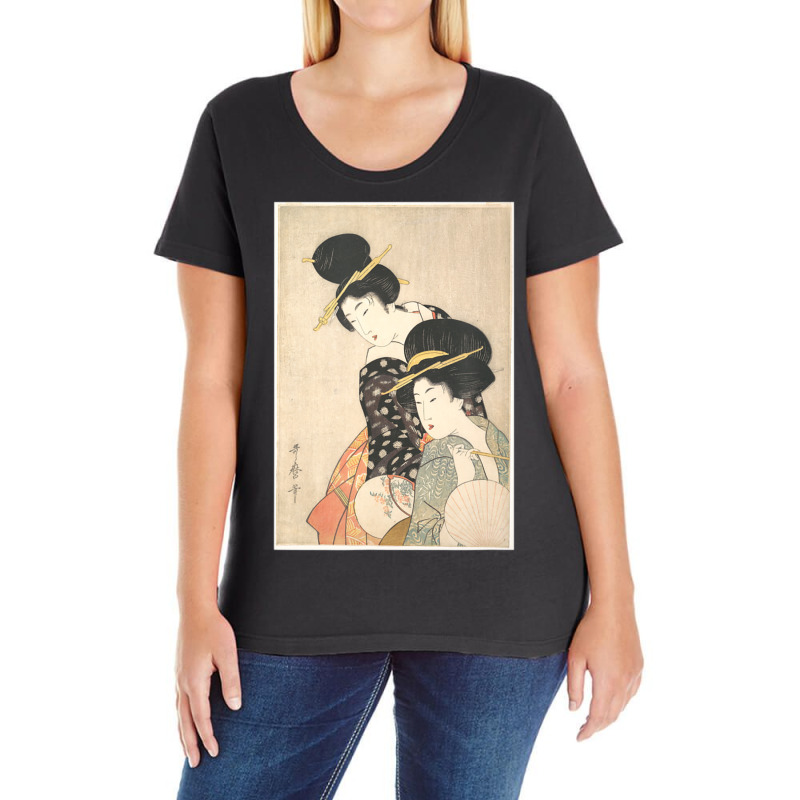 Two Women Japanese Woodblock Art Print Ladies Curvy T-Shirt by cm-arts | Artistshot