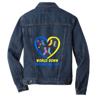 Blue Yellow Heart 21 World Down Syndrome Awareness Day 2022 Men Denim Jacket | Artistshot