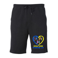 Blue Yellow Heart 21 World Down Syndrome Awareness Day 2022 Fleece Short | Artistshot