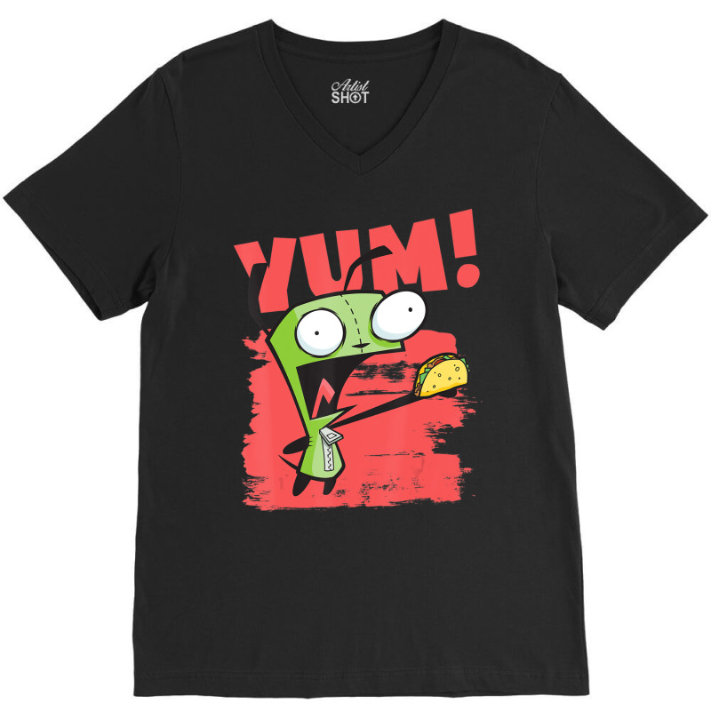 Invader Zim Gir Screaming Yum! Taco Portrait V-Neck Tee by cm-arts | Artistshot