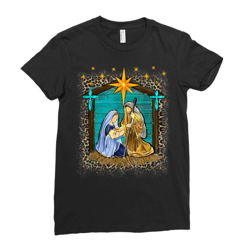 Merry Christmas Jesus Christ Nativity Scene Christian Ladies Fitted T-Shirt by Color | Artistshot