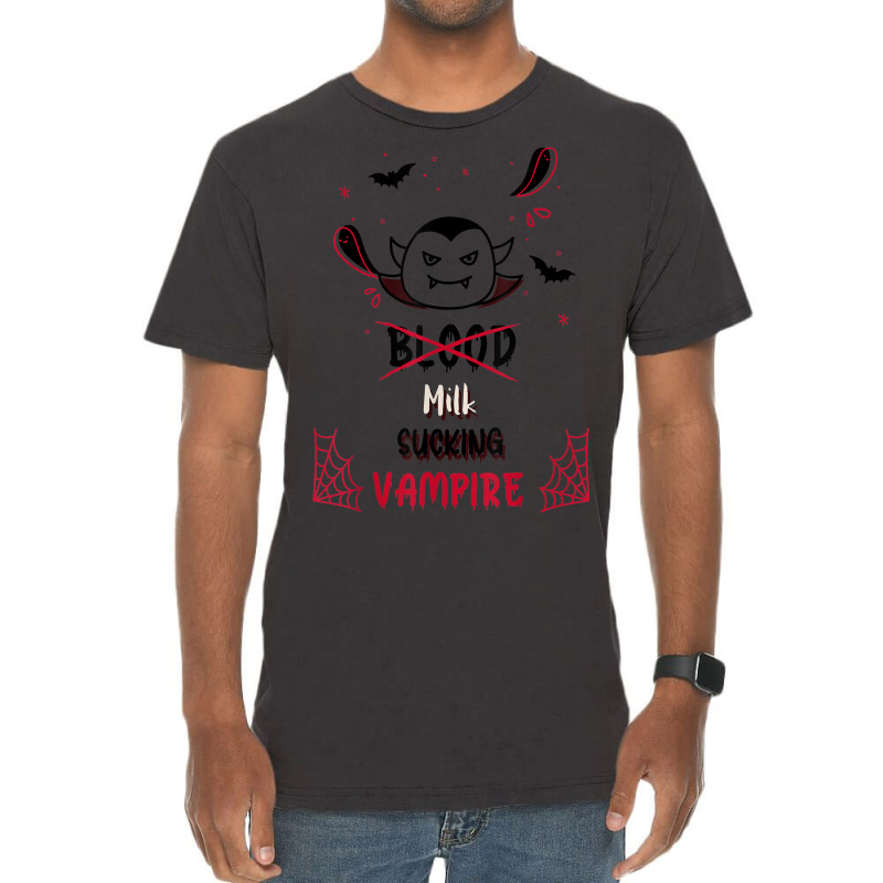 Cute Doodle Milk Sucking Vampire Halloween Costume For Kids Vintage T-Shirt by Color | Artistshot