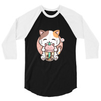 Boba Tea Cat Bubble Tea Cat Milk Tea Kawai Anime Cat 3/4 Sleeve Shirt | Artistshot