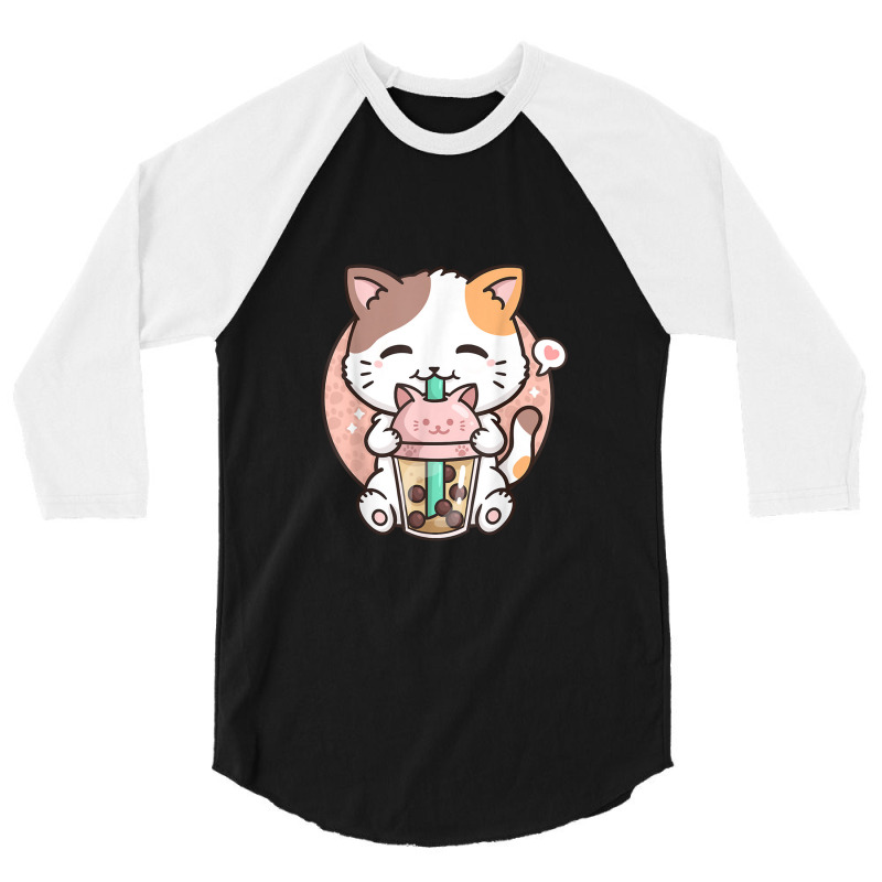 Boba Tea Cat Bubble Tea Cat Milk Tea Kawai Anime Cat 3/4 Sleeve Shirt | Artistshot