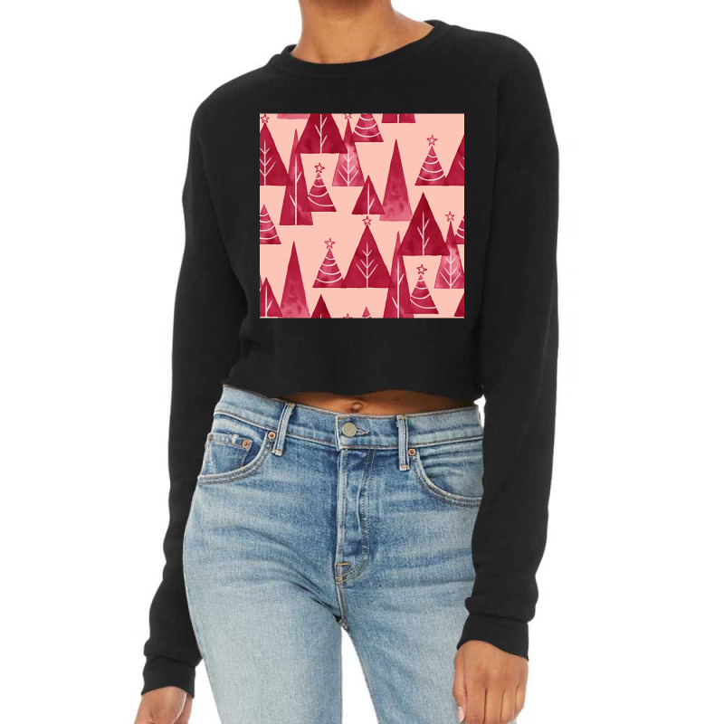 Blush And Red Watercolor Christmas Trees Cropped Sweater by Oreilly Ulrich | Artistshot