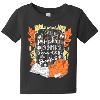 I Fall For Pumpkins Bonfires S'mores Books Halloween Reader Baby Tee | Artistshot