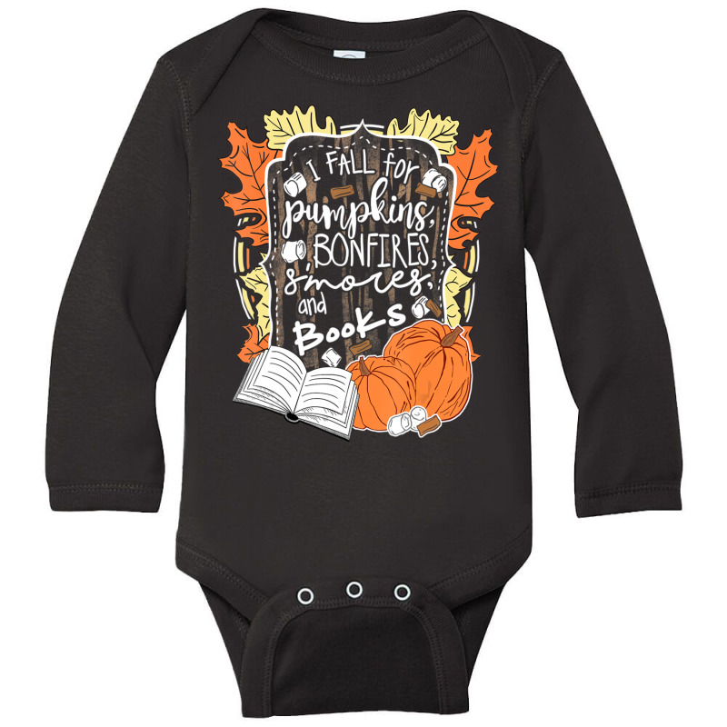 I Fall For Pumpkins Bonfires S'mores Books Halloween Reader Long Sleeve Baby Bodysuit by cm-arts | Artistshot