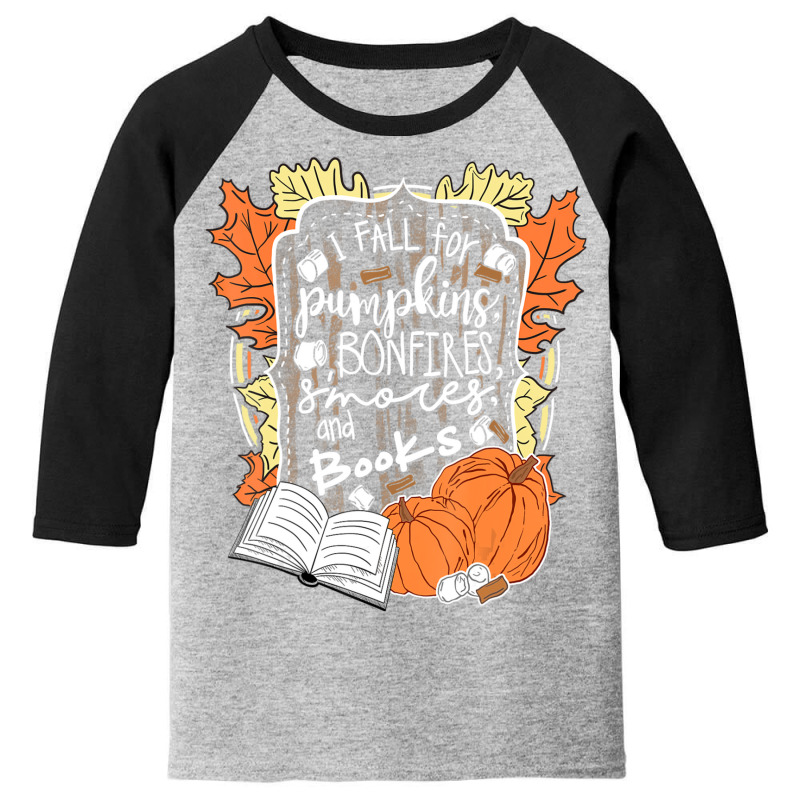 I Fall For Pumpkins Bonfires S'mores Books Halloween Reader Youth 3/4 Sleeve by cm-arts | Artistshot