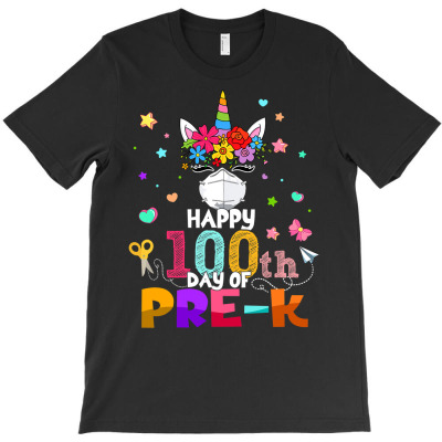 Happy 100th Day Of Pre K Unicorn Face Mask Teacher Girls T Shirt T-shirt Designed By Cornie Lindsey